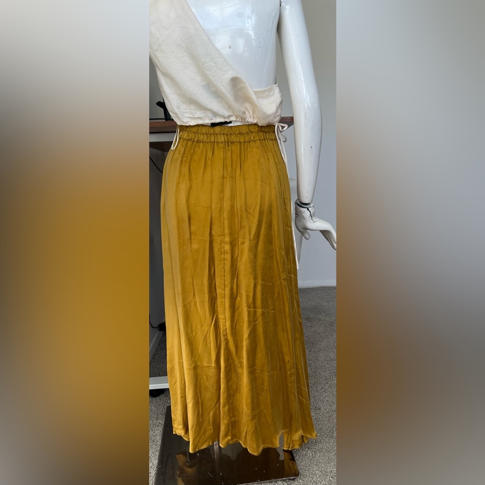 Amour Vert Gold Blaze Midi Skirt Yellow Cupro Silk- SUPER CUTE! - Picture 12 of 14